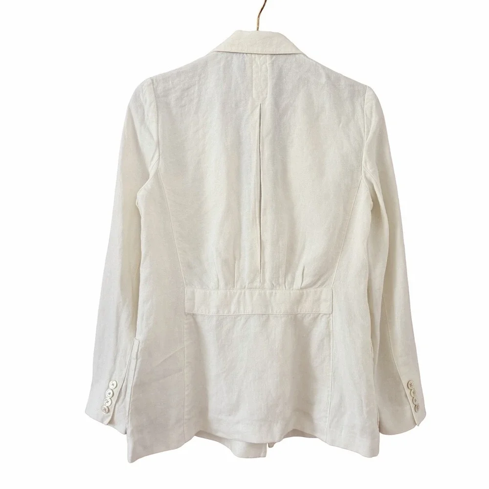 POLO Ralph Lauren Women Double Breasted Linen Blazer Size 6 White Coastal Preppy